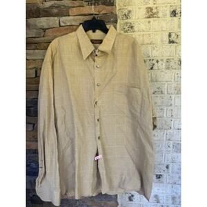 Robert Barakett 100% Linen Button Down Shirt Tan Windowpane Bud Light Logo  XXL